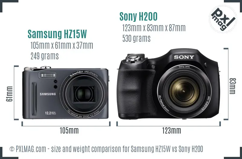 Samsung HZ15W vs Sony H200 size comparison
