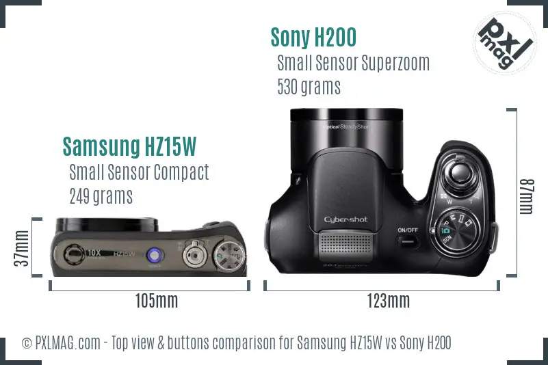 Samsung HZ15W vs Sony H200 top view buttons comparison