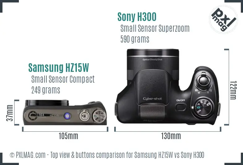 Samsung HZ15W vs Sony H300 top view buttons comparison