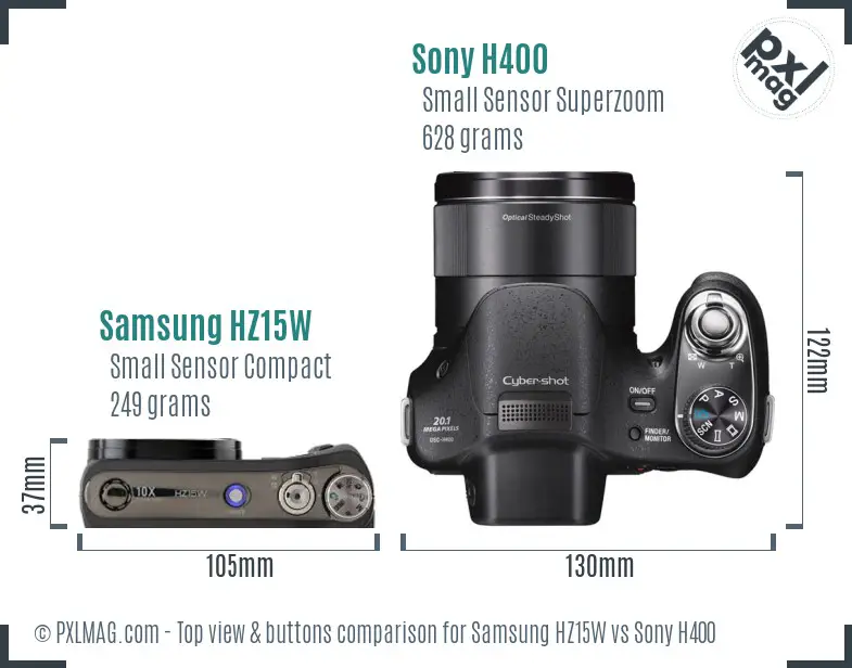 Samsung HZ15W vs Sony H400 top view buttons comparison