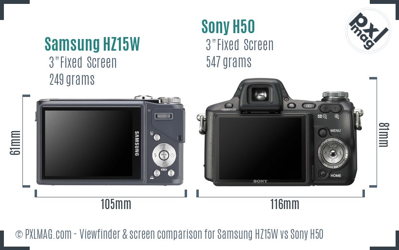 Samsung HZ15W vs Sony H50 Screen and Viewfinder comparison