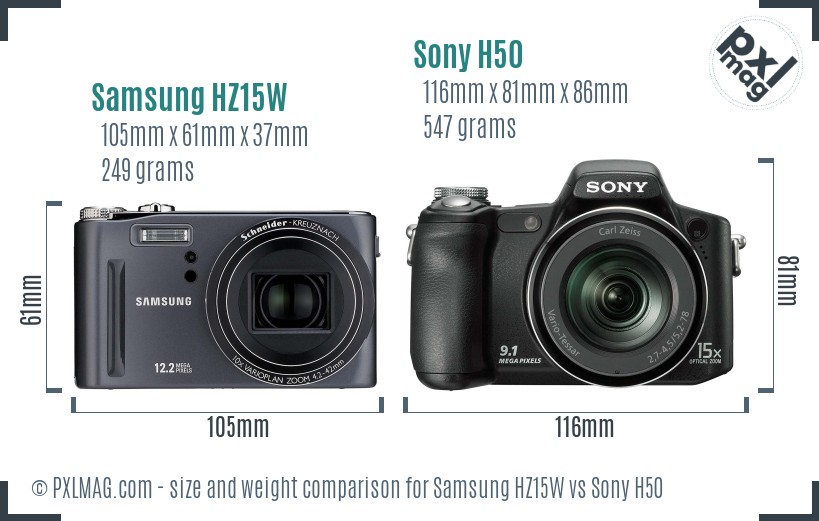 Samsung HZ15W vs Sony H50 size comparison