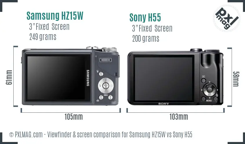 Samsung HZ15W vs Sony H55 Screen and Viewfinder comparison