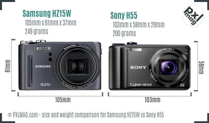 Samsung HZ15W vs Sony H55 size comparison
