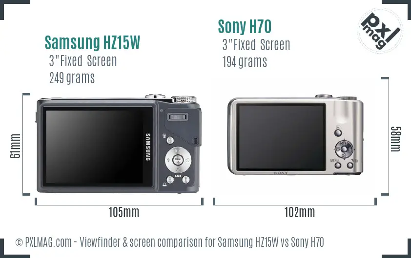 Samsung HZ15W vs Sony H70 Screen and Viewfinder comparison