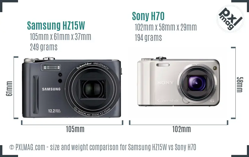 Samsung HZ15W vs Sony H70 size comparison