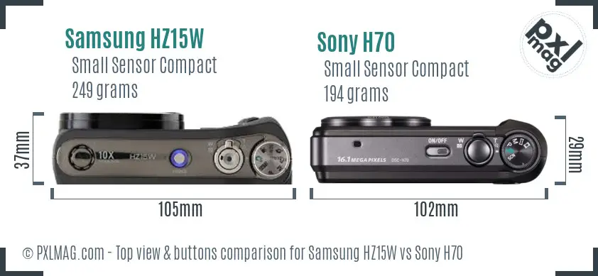 Samsung HZ15W vs Sony H70 top view buttons comparison