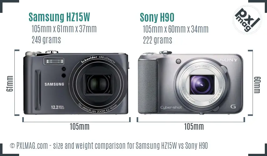 Samsung HZ15W vs Sony H90 size comparison
