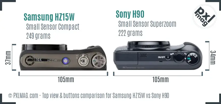 Samsung HZ15W vs Sony H90 top view buttons comparison