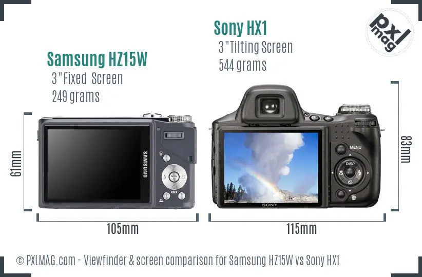Samsung HZ15W vs Sony HX1 Screen and Viewfinder comparison