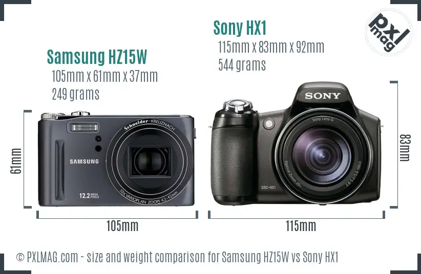 Samsung HZ15W vs Sony HX1 size comparison