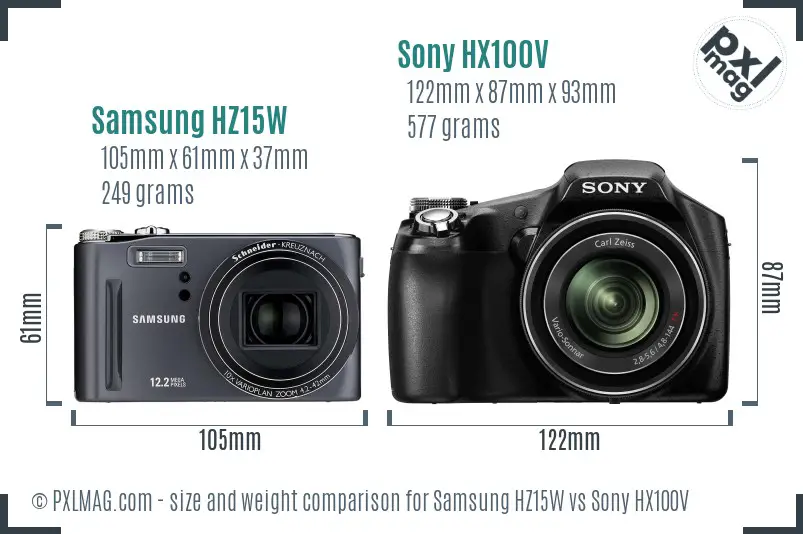Samsung HZ15W vs Sony HX100V size comparison