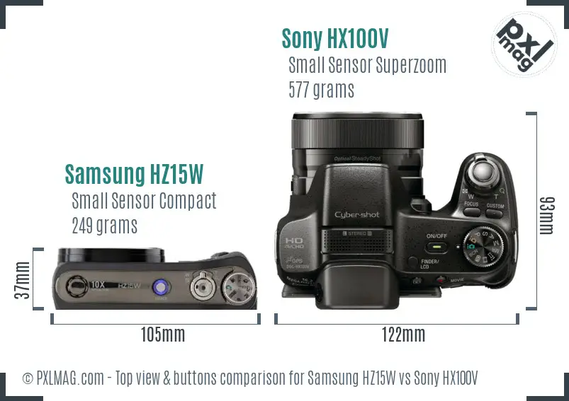 Samsung HZ15W vs Sony HX100V top view buttons comparison