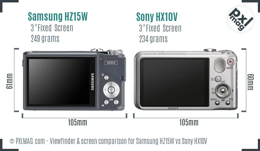 Samsung HZ15W vs Sony HX10V Screen and Viewfinder comparison