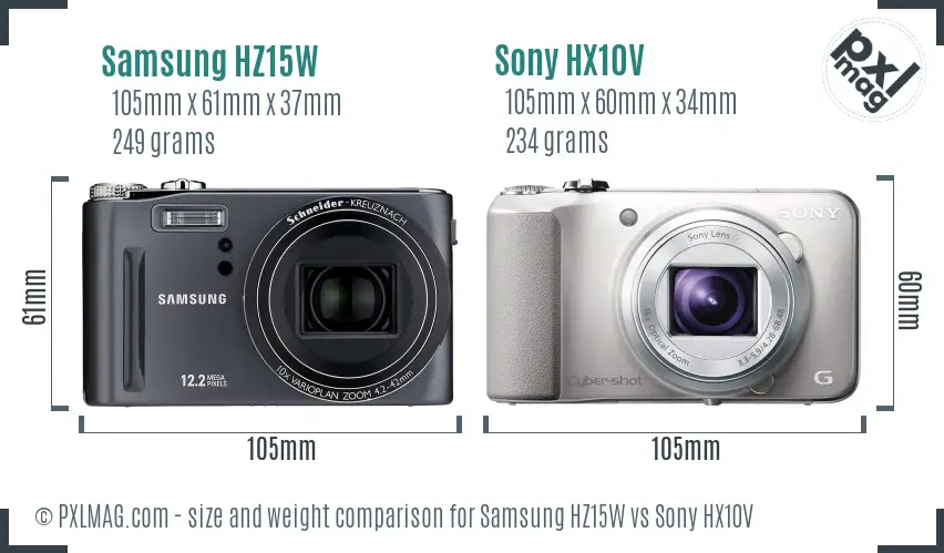 Samsung HZ15W vs Sony HX10V size comparison