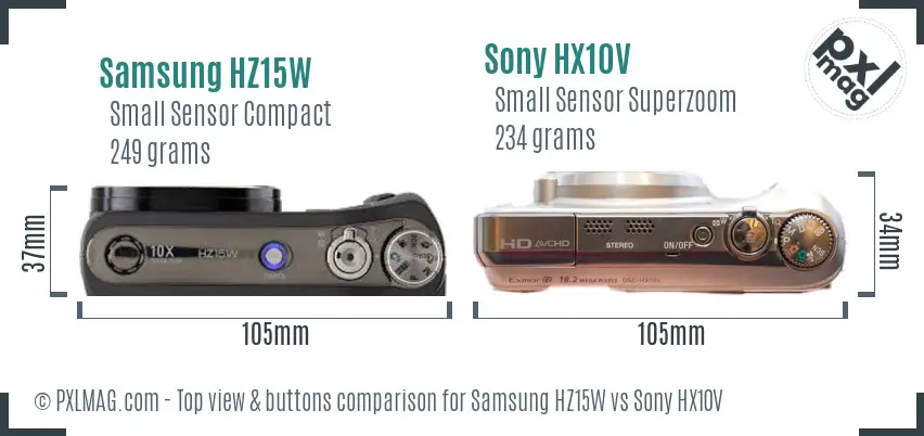 Samsung HZ15W vs Sony HX10V top view buttons comparison