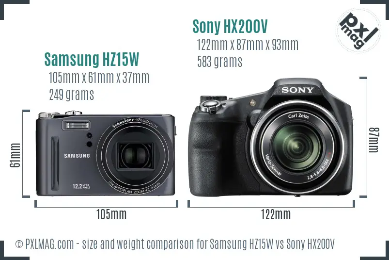 Samsung HZ15W vs Sony HX200V size comparison