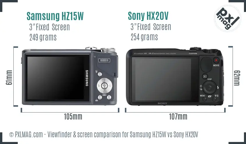 Samsung HZ15W vs Sony HX20V Screen and Viewfinder comparison