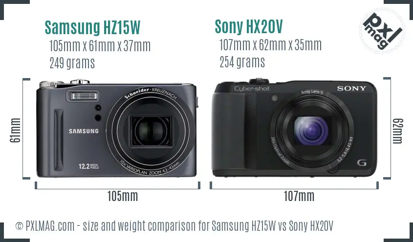 Samsung HZ15W vs Sony HX20V size comparison