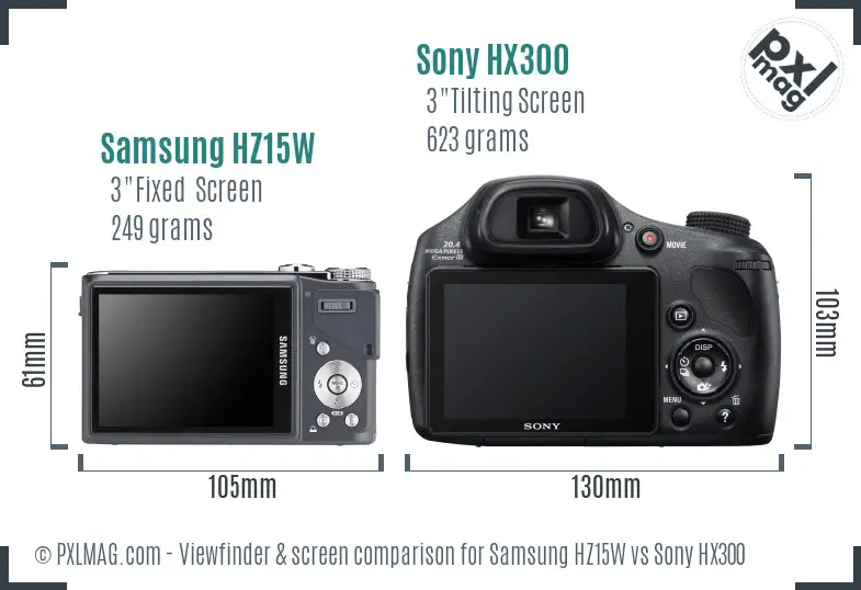 Samsung HZ15W vs Sony HX300 Screen and Viewfinder comparison