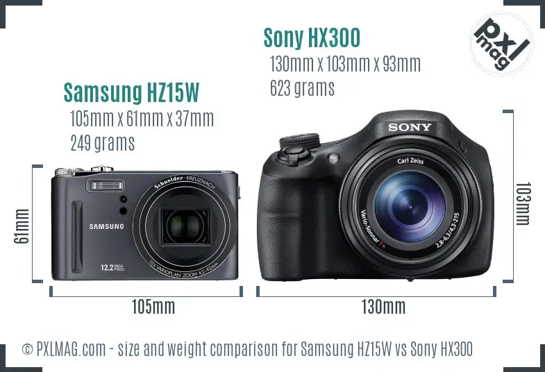 Samsung HZ15W vs Sony HX300 size comparison