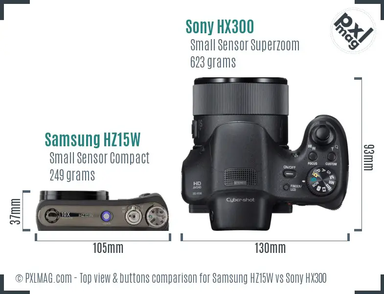 Samsung HZ15W vs Sony HX300 top view buttons comparison