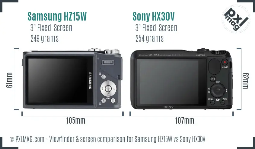 Samsung HZ15W vs Sony HX30V Screen and Viewfinder comparison