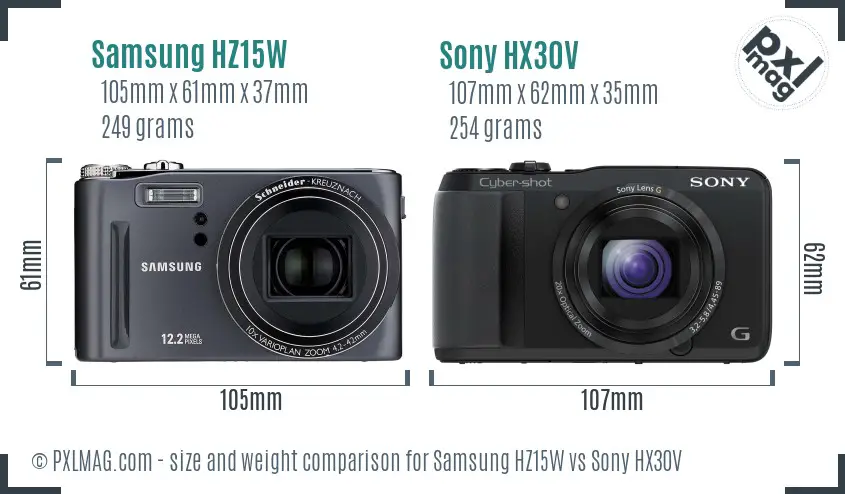 Samsung HZ15W vs Sony HX30V size comparison