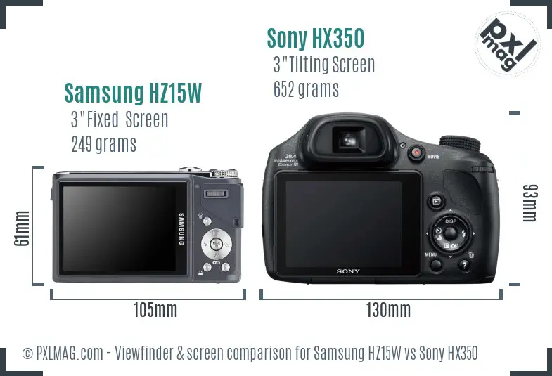 Samsung HZ15W vs Sony HX350 Screen and Viewfinder comparison
