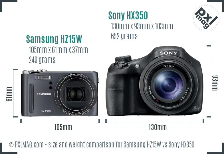 Samsung HZ15W vs Sony HX350 size comparison