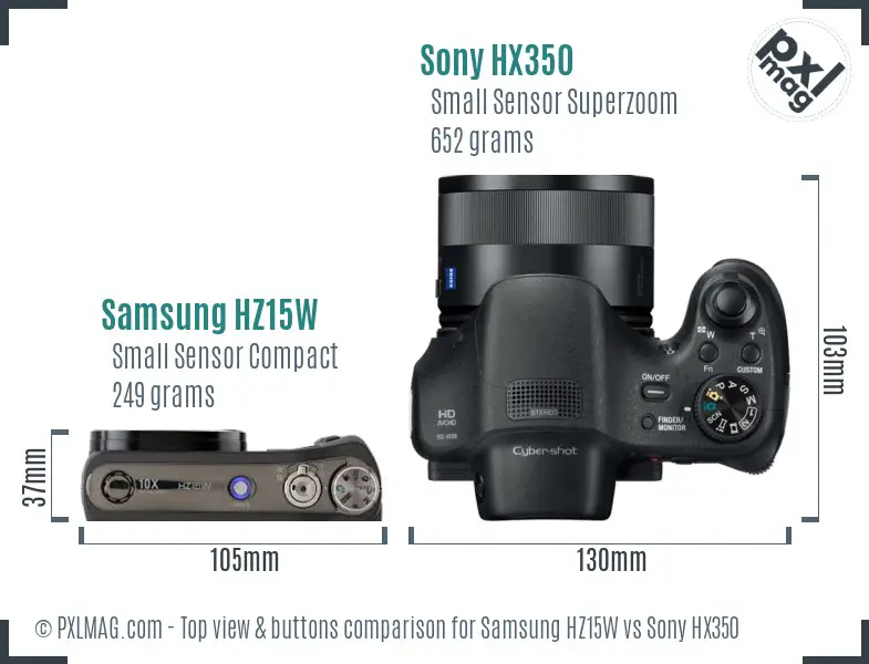 Samsung HZ15W vs Sony HX350 top view buttons comparison