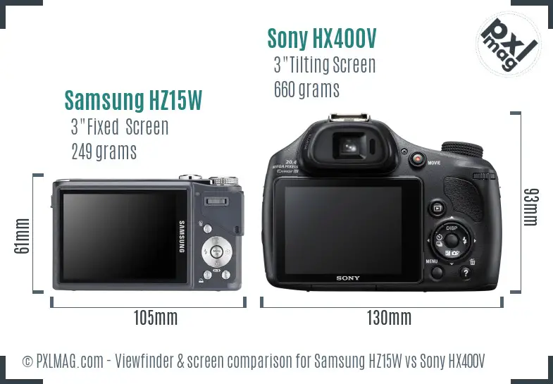 Samsung HZ15W vs Sony HX400V Screen and Viewfinder comparison