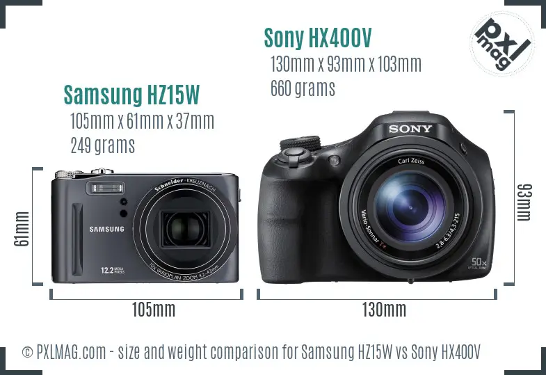 Samsung HZ15W vs Sony HX400V size comparison