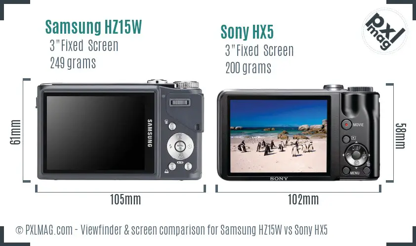 Samsung HZ15W vs Sony HX5 Screen and Viewfinder comparison