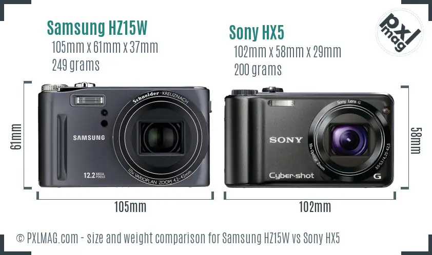 Samsung HZ15W vs Sony HX5 size comparison