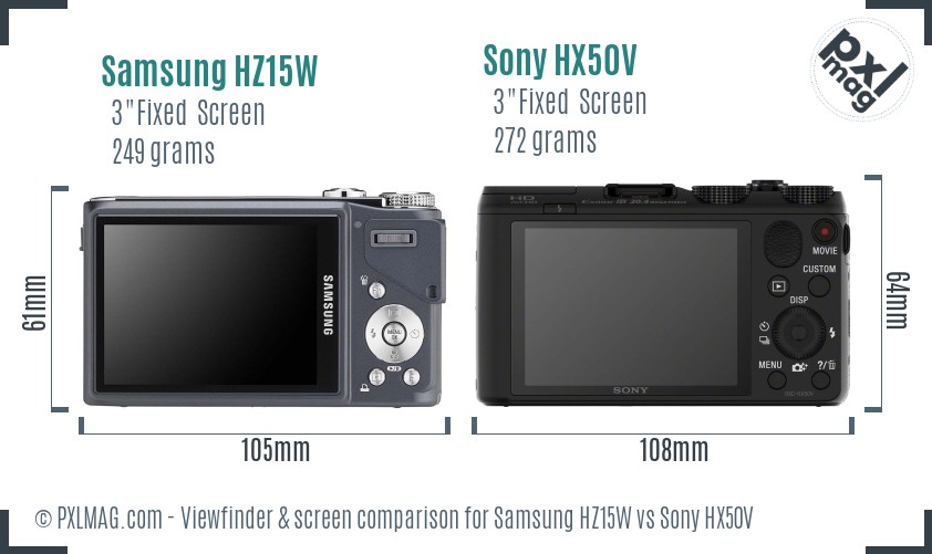 Samsung HZ15W vs Sony HX50V Screen and Viewfinder comparison