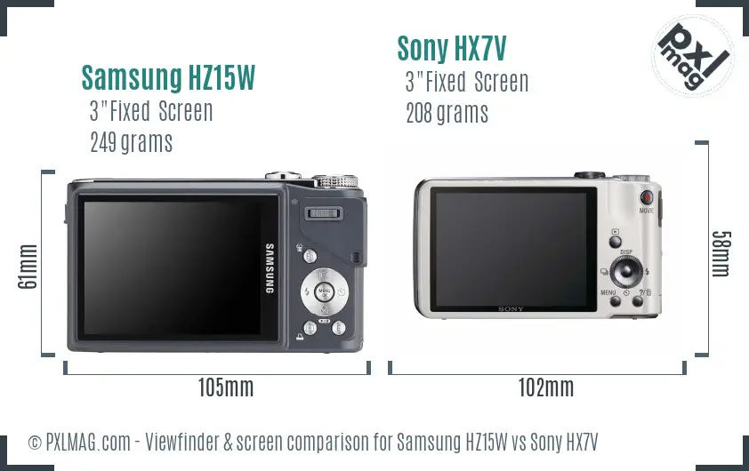 Samsung HZ15W vs Sony HX7V Screen and Viewfinder comparison