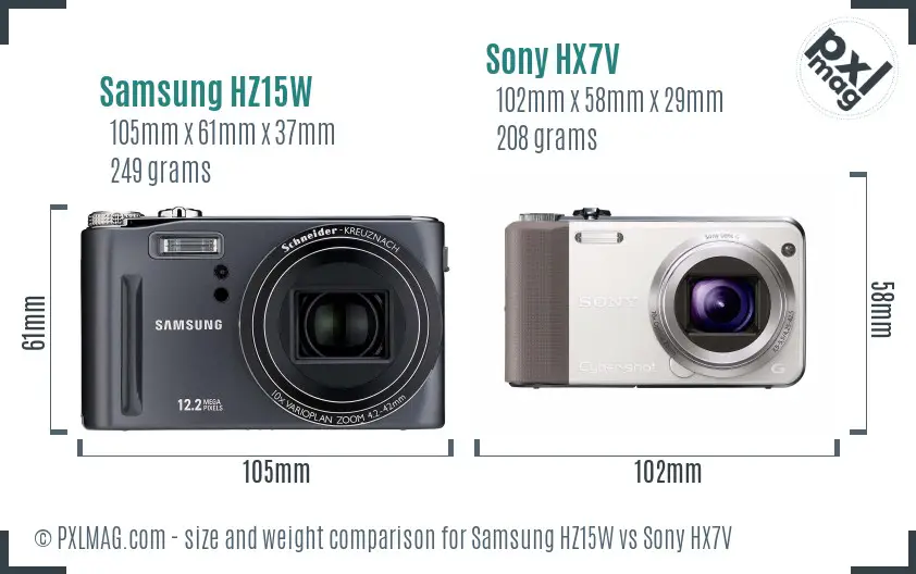 Samsung HZ15W vs Sony HX7V size comparison