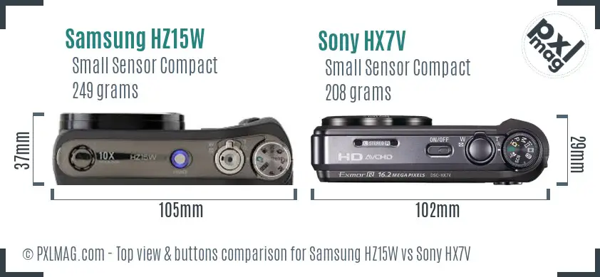 Samsung HZ15W vs Sony HX7V top view buttons comparison