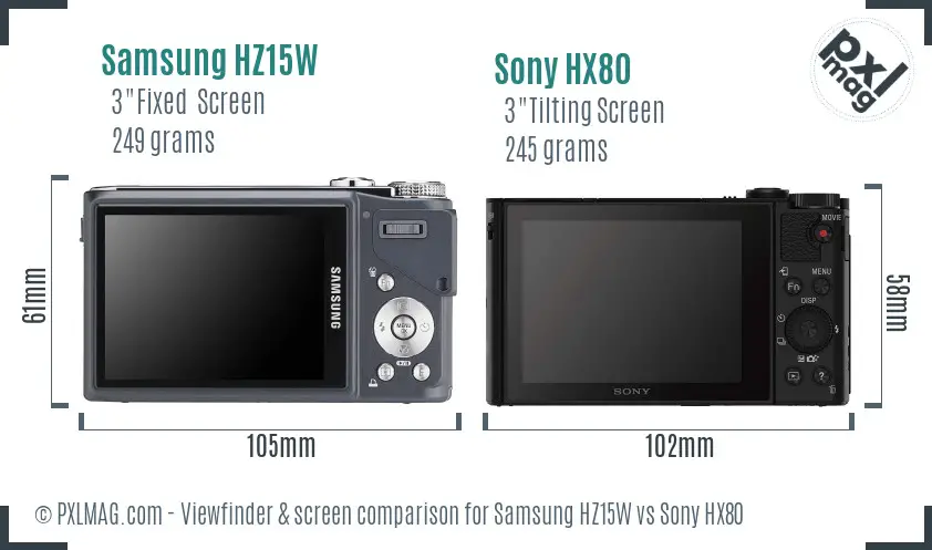 Samsung HZ15W vs Sony HX80 Screen and Viewfinder comparison