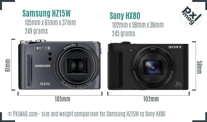 Samsung HZ15W vs Sony HX80 size comparison
