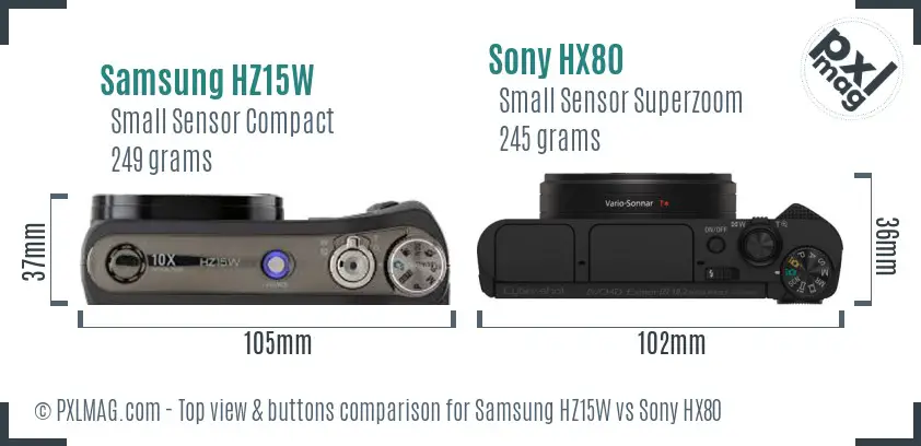 Samsung HZ15W vs Sony HX80 top view buttons comparison