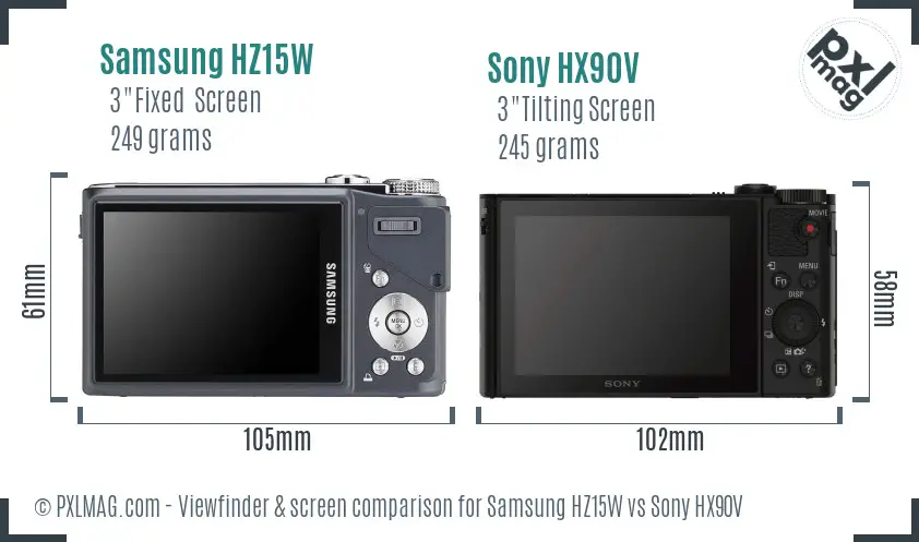 Samsung HZ15W vs Sony HX90V Screen and Viewfinder comparison