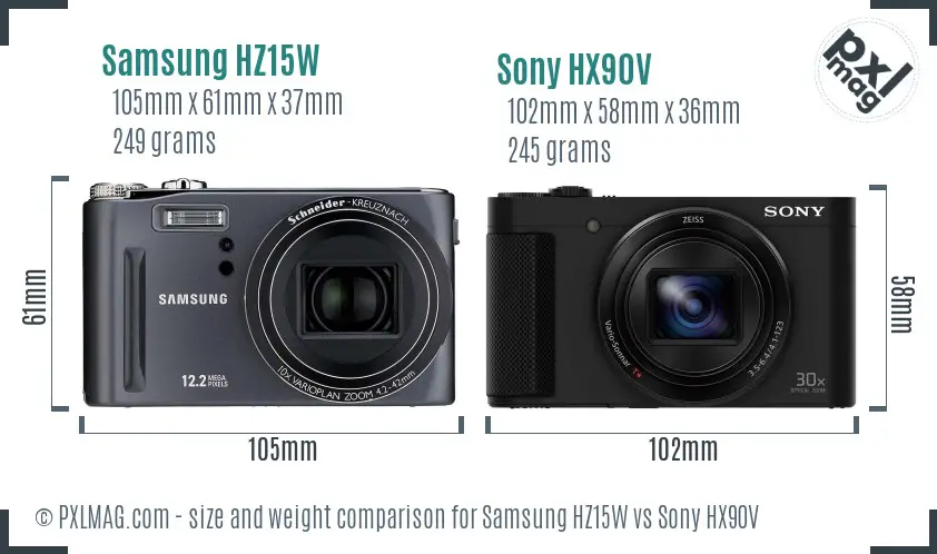 Samsung HZ15W vs Sony HX90V size comparison