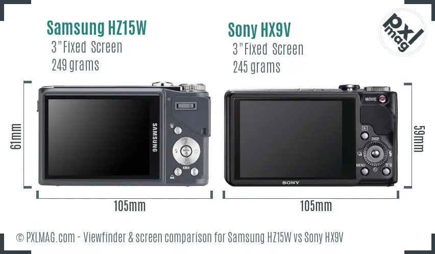 Samsung HZ15W vs Sony HX9V Screen and Viewfinder comparison