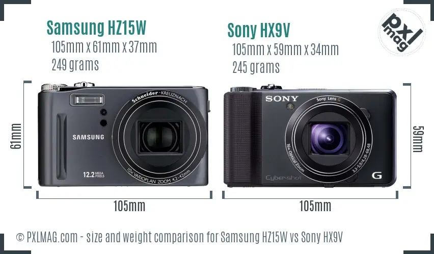 Samsung HZ15W vs Sony HX9V size comparison