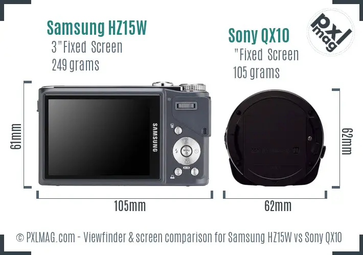 Samsung HZ15W vs Sony QX10 Screen and Viewfinder comparison
