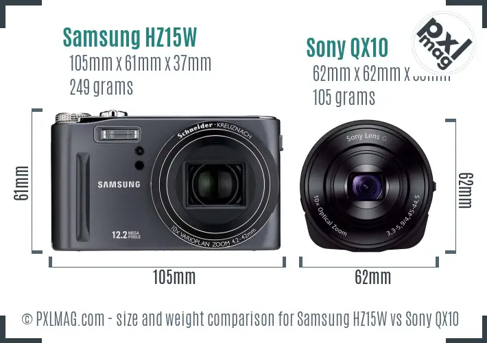 Samsung HZ15W vs Sony QX10 size comparison