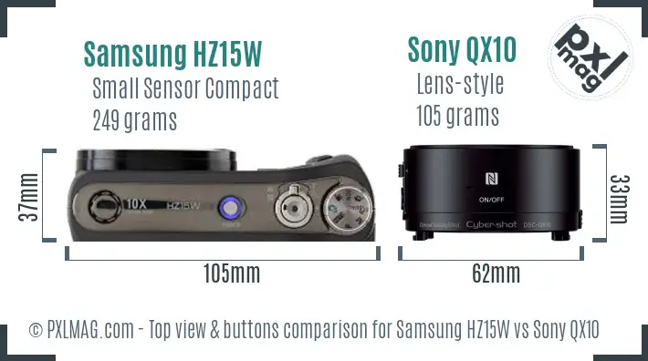 Samsung HZ15W vs Sony QX10 top view buttons comparison