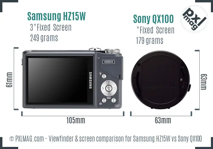 Samsung HZ15W vs Sony QX100 Screen and Viewfinder comparison